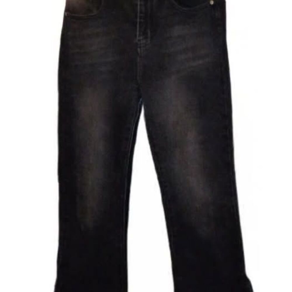 Risen High Rise Black Distressed Kick Flare Side Slit Jeans 3 / W26
